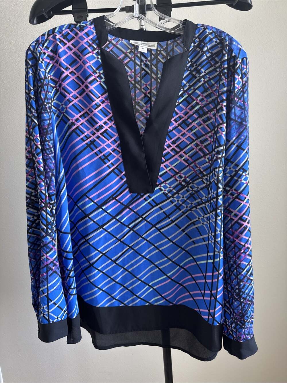Dana Buchman Women Tunic Long Sleeve V Neck Geometric Pattern Size XL